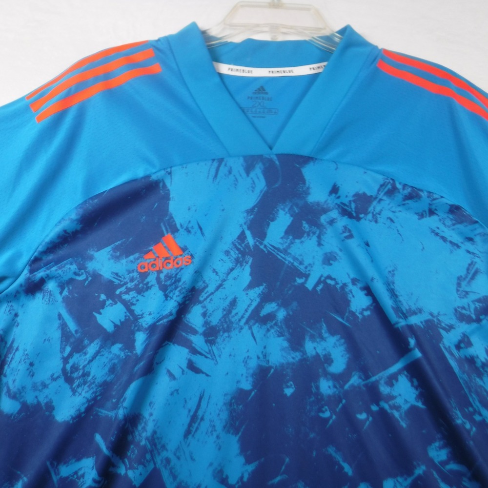 Adidas Primeblue Men 2XL Soccer Jersey Blue Abstract Graphic V-Neck Training Top